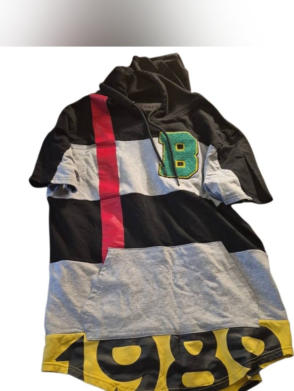 Black Pyramid Black, Gray & Yellow Colorblock Hoodie with Green 'B' Patch(66)